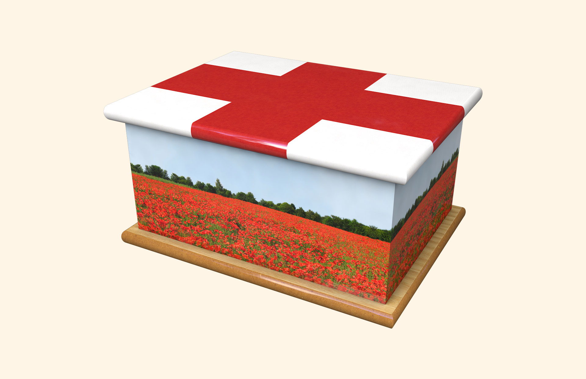 England Flag on Poppies adult ashes casket